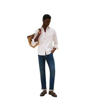 Tommy Hilfiger Herenoverhemd met knopen uit 1985, gestreept en met elastische pas (Safari)