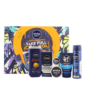 Nivea Men Take Full Control Men's Skincare 5pc Gift Set (250ml Shower Gel + 150ml Deodorant Spray + 100ml Face Wash + 75ml Moisturiser + 30ml Creme)