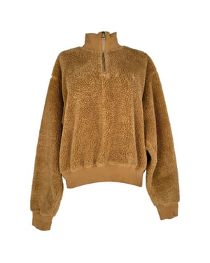 Polo Ralph Lauren Fleece Sherpa Quarter Zip Jacket on Brown Polyester