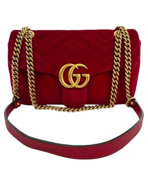 Gucci Small GG Marmont schoudertas in rood fluweel
