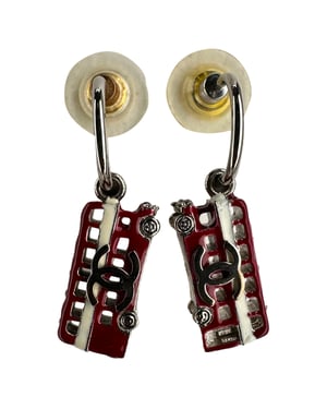 Chanel 2008 UK Flag Bus Union Jack CC Earrings in Silver Metal