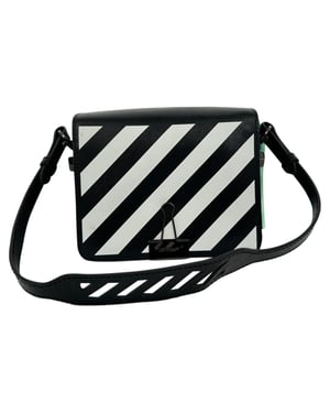 Off-White Strip Mini Binder Clip in Black Saffiano Leather