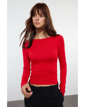 TRENDYOLMİLLA Dames Rood Effen Lang Getailleerd Blouses