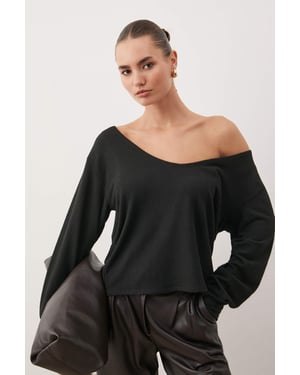 TRENDYOLMİLLA Dames Zwart Effen Lang Regular fit Blouses