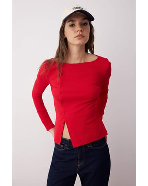 TRENDYOLMİLLA Dames Rood Effen Lang Getailleerd Blouses