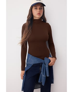 TRENDYOLMİLLA Dames Bruin Effen Lang Getailleerd Blouses