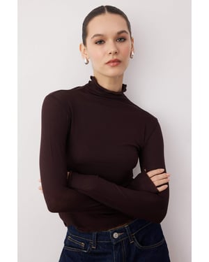 TRENDYOLMİLLA Dames Bruin Effen Lang Getailleerd Blouses