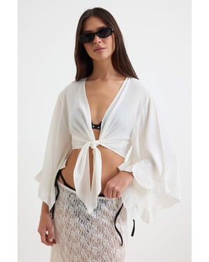 TRENDYOLMİLLA Dames Ecru Effen Lang Regular fit Blouses