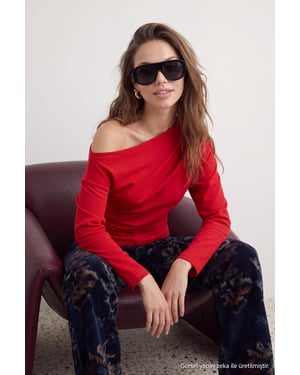TRENDYOLMİLLA Dames Rood Effen Lang Getailleerd Blouses