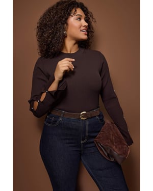 Trendyol Curve Dames Bruin Effen Lang Getailleerd Grote maten Blouses