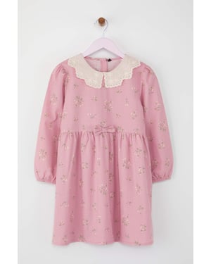 TRENDYOLKIDS Flickor Rosa Blommig Midi Lång Casual Rak Klänningar