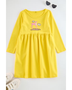 TRENDYOLKIDS Flickor Gul Grafiskt Kort / Mini Lång Casual Rak Klänningar