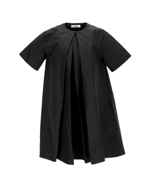 Jil Sander Pleated Mini Dress in Black Cotton