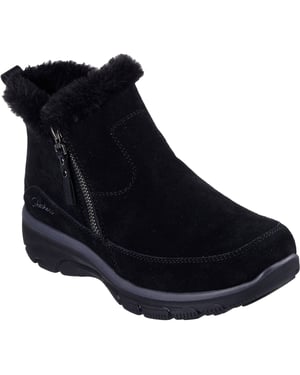 Skechers Easy Going Cool Zip! Leren Dames Zwarte Winter Enkellaarsjes