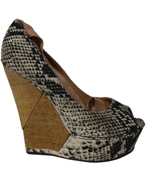Lanvin Ribbon Strap Wood Wedge Peep-toe Sandals in Phyton Print Leather