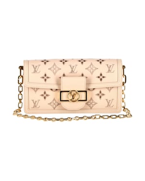 Louis Vuitton Dauphine East West Broderie Anglaise Handbag in Beige Calfskin Leather