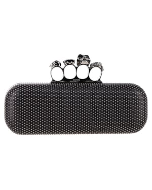 Alexander McQueen Studded Skull Knuckle Box Clutch in Black Leather