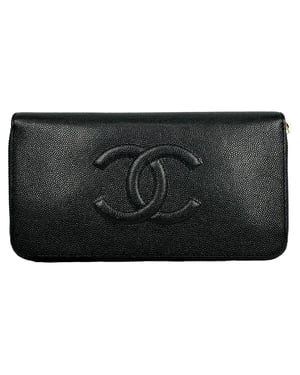 Chanel Timeless CC Zipped Long Wallet in Black Caviar Leather