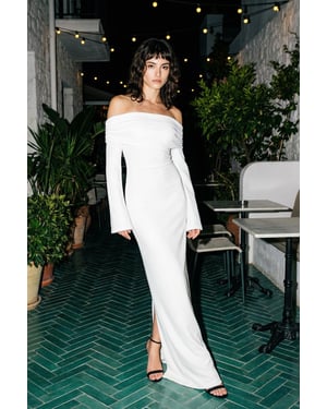 TRENDYOLMİLLA Dames Wit Effen Maxi Lang Gala Recht Avond & Gala Jurk