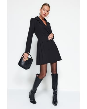 TRENDYOLMİLLA Dames Zwart Effen Kort / Mini Lang Zakelijk Blazer Jurk Jurken