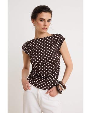 TRENDYOLMİLLA Dames Bruin Stippen Mouwloos Getailleerd Blouses