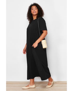 Trendyol Curve Dames Zwart Effen Maxi Kort Casual Recht Grote maten Jurk