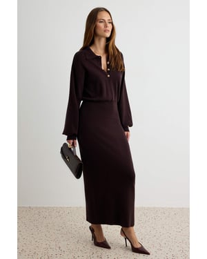 TRENDYOLMİLLA Dames Bruin Effen Maxi Lang Bodycon Jurken