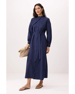 Trendyol Modest Dames Donkerblauw Effen Maxi Lang Skater Modest Jurken