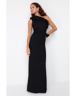 TRENDYOLMİLLA Dames Zwart Effen Maxi Mouwloos Diploma-uitreiking / Gala Recht Avond & Gala Jurk