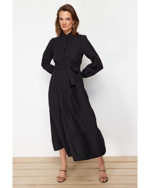 Trendyol Modest Dames Zwart Effen Maxi Lang Casual A-lijn Modest Jurken