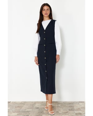 Trendyol Modest Dames Donkerblauw Effen Maxi Lang Casual Gilet Modest Jurken