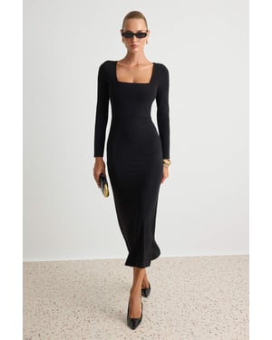 TRENDYOLMİLLA Dames Zwart Effen Maxi Lang Avond / Dagelijks Bodycon Jurken