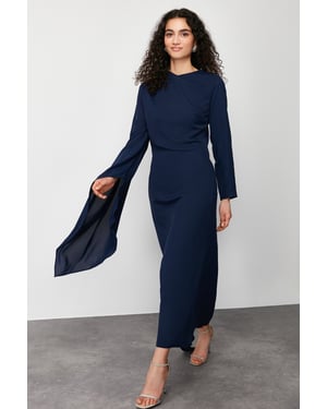 Trendyol Modest Dames Donkerblauw Effen Maxi Lang Stijlvol/Avond Recht Modest Avond Jurken