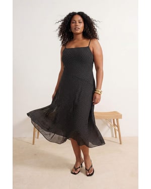 Trendyol Curve Dames Zwart Geruit Maxi Mouwloos Casual A-lijn Grote maten Jurk