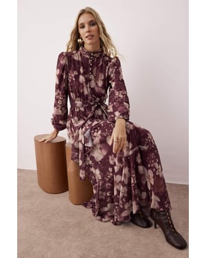 Trendyol Modest Dames Paars Geometrisch patroon Maxi Lang Casual Skater Modest Jurken