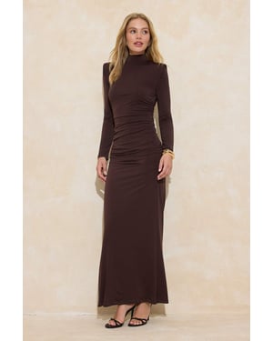 Trendyol Modest Dames Bruin Effen Maxi Lang Stijlvol/Avond Skater Modest Avond Jurken