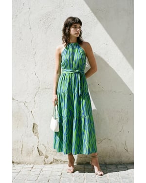 TRENDYOLMİLLA Dames Blauw Dierenprint Maxi Mouwloos Avond / Dagelijks Recht Jurken