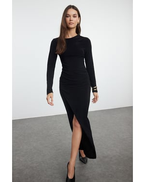 TRENDYOLMİLLA Dames Zwart Effen Maxi Lang Avond / Dagelijks Bodycon Jurken