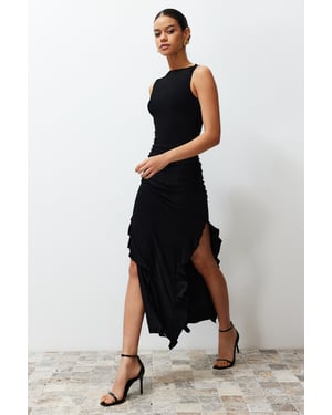 TRENDYOLMİLLA Dames Zwart Effen Maxi Mouwloos Avond / Dagelijks Bodycon Jurken