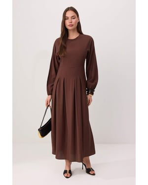 Trendyol Modest Dames Bruin Effen Maxi Lang Skater Modest Jurken
