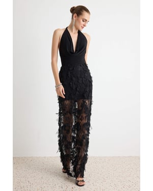 TRENDYOLMİLLA Dames Zwart Effen Maxi Mouwloos Recht Avond & Gala Jurk