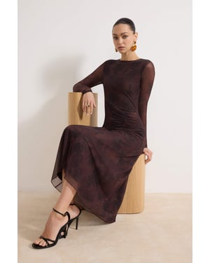 TRENDYOLMİLLA Dames Bruin Bloemen Maxi Lang Casual A-lijn Jurken