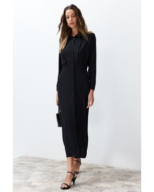 Trendyol Modest Dames Zwart Effen Maxi Lang Casual Blousejurk Modest Jurken