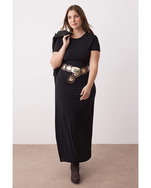 Trendyol Curve Dam Svart Enfärgad Maxi Kort Kväll / Vardag A-linje Plus size Klänning