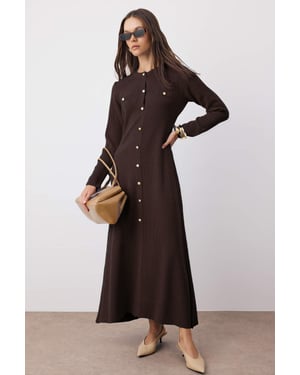 Trendyol Modest Dames Bruin Effen Maxi Lang Casual A-lijn Modest Jurken