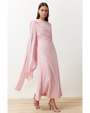 Trendyol Modest Dames Roze Effen Maxi Lang Stijlvol/Avond Recht Modest Avond Jurken