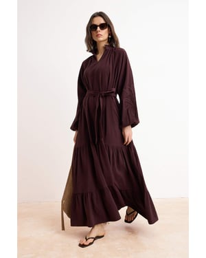 Trendyol Modest Dames Paars Effen Maxi Lang Skater Modest Jurken