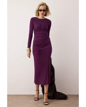 TRENDYOLMİLLA Dames Paars Effen Maxi Lang Stijlvol/Avond Bodycon Jurken
