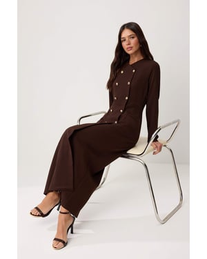 Trendyol Modest Dames Bruin Effen Maxi Lang Zakelijk Double-breasted Modest Jurken