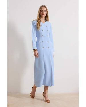 Trendyol Modest Dames Blauw Effen Maxi Lang Zakelijk Double-breasted Modest Jurken
